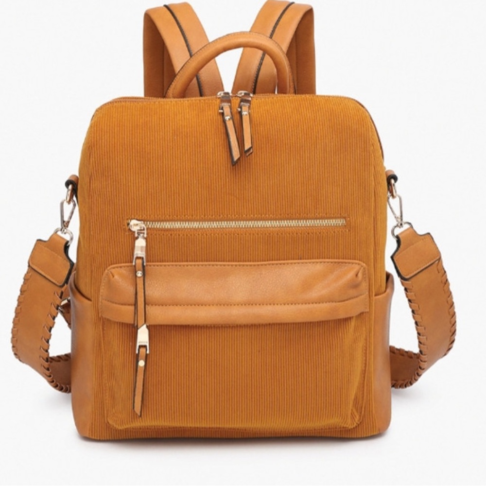 Tan Structured Backpack with Adjustable Straps